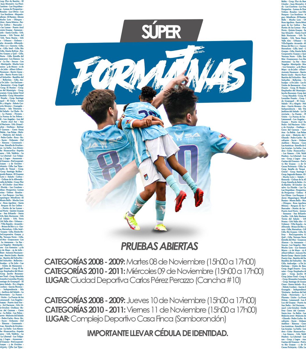 Formativas9Oct's tweet photo. 🗣️ATENCIÓN🗣️
Sé parte de las Súper Formativas del @9deOctubrefc. 🇪🇪⚽️
Pruebas abiertas para las distintas categorías: 2008-2009-2010-2011

#LaNueveEsperanza https://t.co/qcMkG9tgW5