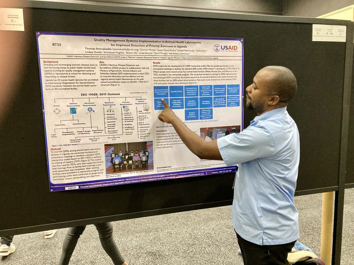 IDDS_Project's tweet photo. IDDS is proudly making #OneHealth a key part of its work. Here's is our poster on "Quality Management Systems Implementation Animal Health Laboratories for Improved Detection of Priority Zoonoses in Uganda" at #ASTMH22 @USAIDUganda https://t.co/01yoPU3fbN