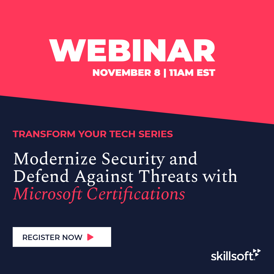 Join us for our Transform Your Tech webinar! 

This time, Ameen Majaro, Cloud Solutions Manager at MainOne, and Christopher Scott, a Solutions Engineer here at Skillsoft, will chat about Microsoft's cybersecurity Architect Expert certification track.

➡️ : bit.ly/3h8t3CS