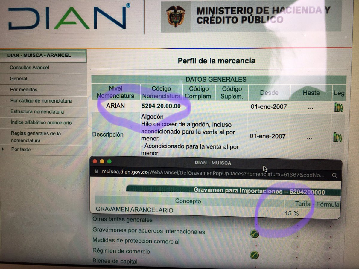 NohoraCalderon's tweet photo. @mariagiraldo Esta posición por ejemplo es de hilo de algodón, es decir materia prima y tiene 15% de arancel. Es capítulo 52 https://t.co/rpPLReZS6Q