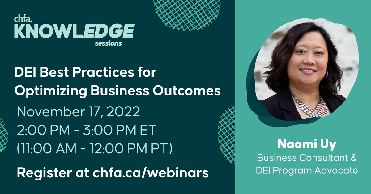 Join DEI Advocate & Consultant, Naomi Uy, on November 17 for a webinar on DEI best practices that go beyond performative programs and initiatives.

Open to CHFA Members & non-members.

Register here: chfa.ca/Webinars

#DEI #DEIbestpractices #webinar #CHFA