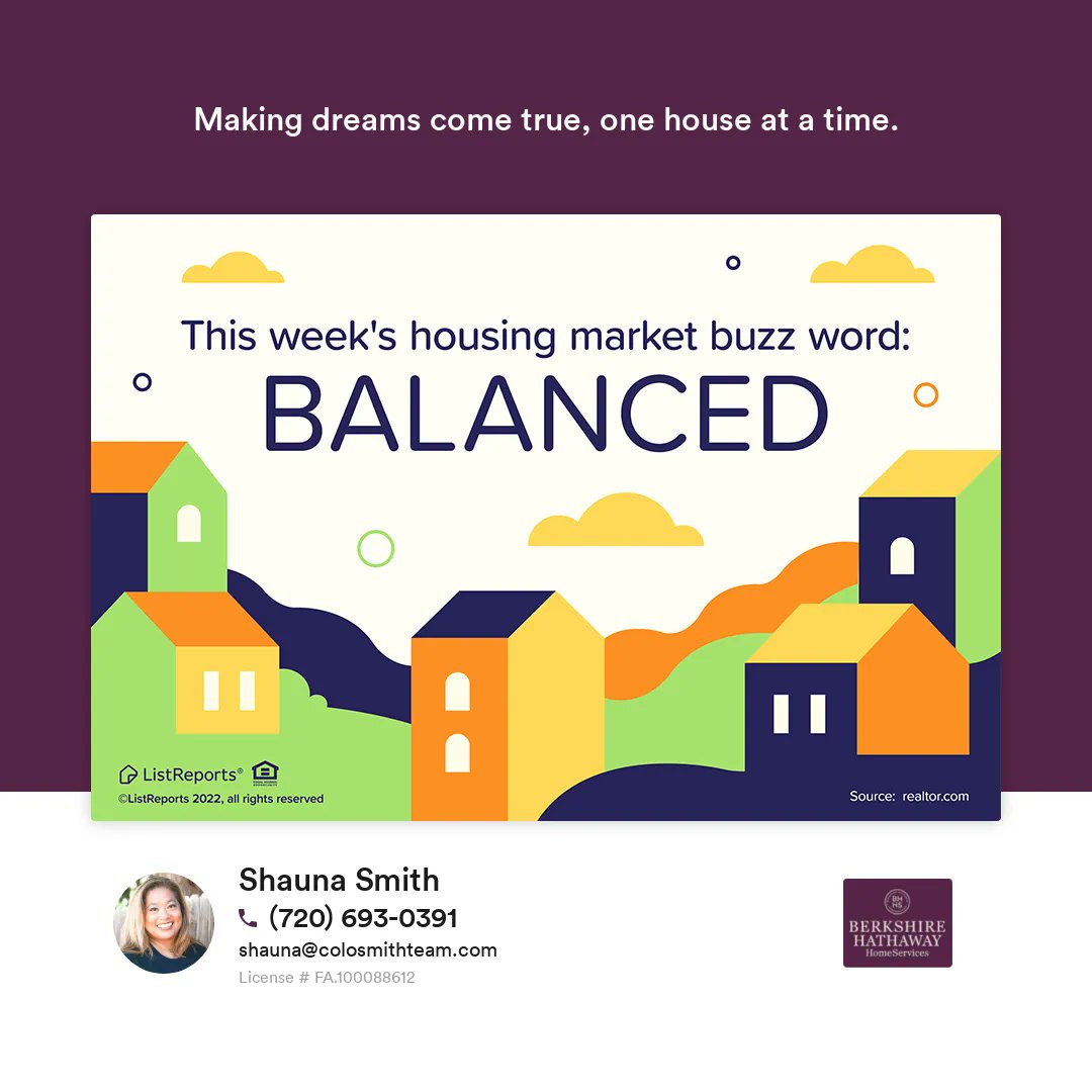 theshaunasmith's tweet photo. Balance in the housing market means the amount of homes for sale is better matched with the amount of people looking for homes. It creates a great opportunity for the right sellers and buyers to find each other without being in a rush.
#ShaunaSmith #TheSmithTeam #Colorado https://t.co/jwC5igxbb7