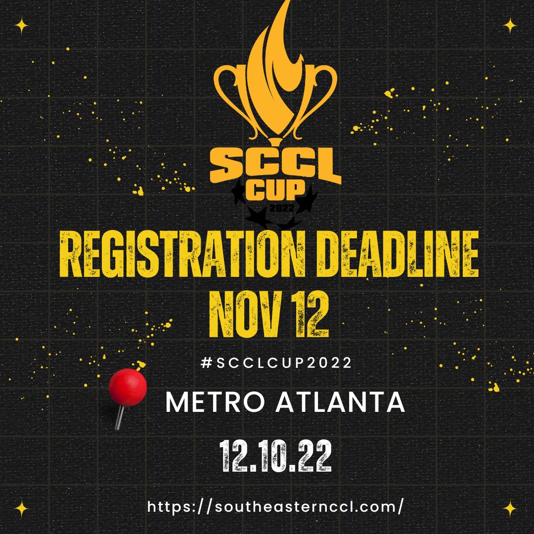 SoutheasternCCL's tweet photo. The best of the best will compete in the SCCL Cup this December in Metro Atlanta. The tourney begins December 10th. Register your team by Nov 12. to participate! Ages 15u-18/19u! Visit  https://t.co/ecSSDdzdM8 to register today! https://t.co/dxPJdozlFa