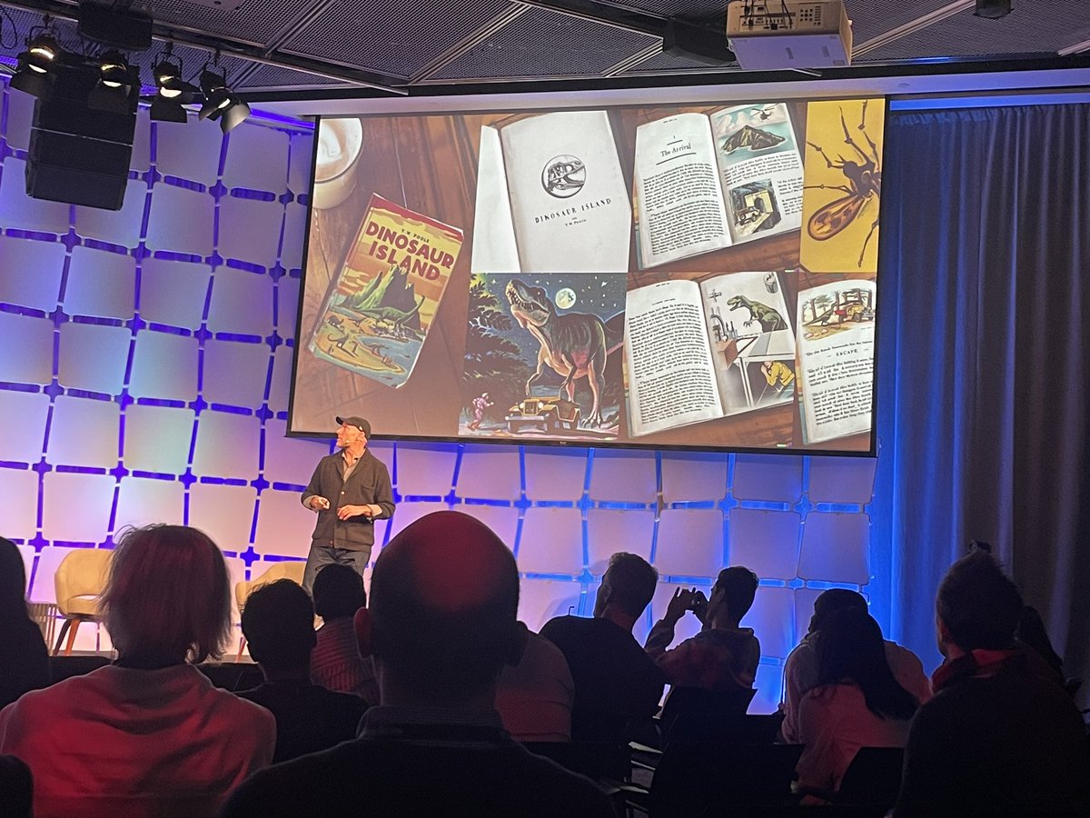 niallfirth's tweet photo. What if Jurassic Park but a kids book from the 50s? What DALL-E created made people ‘nostalgic for a book that had never existed,” says Chad  Nelson at #EmTechMIT https://t.co/gfjno6UBXU