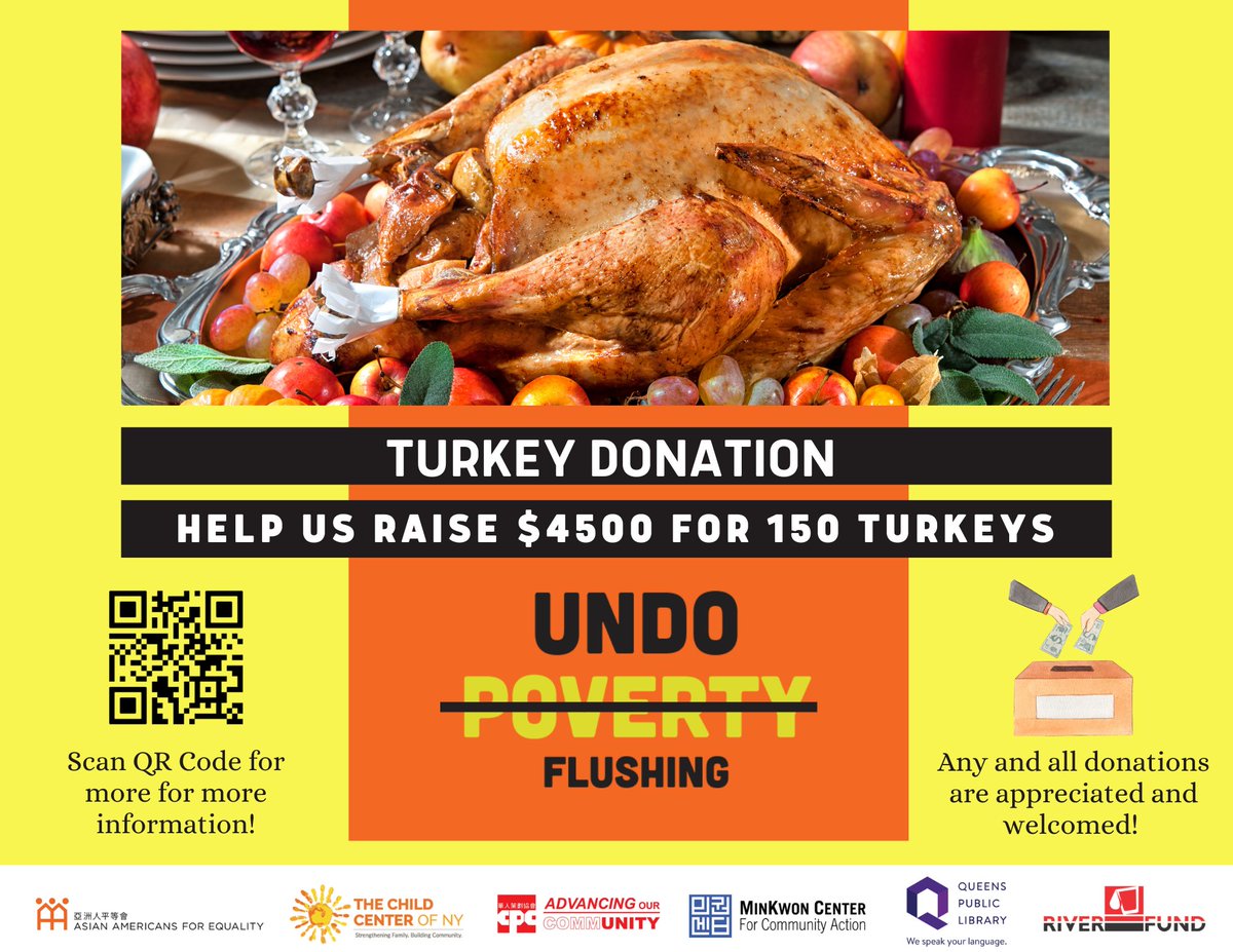 Undo Poverty Flushing (@undopoverty) on Twitter photo Undo Poverty Flushing and the Flushing Food Collaborative have partnered up to give away 150 turkeys this holiday season. Help us reach our fundraising goal of $4500 to donate food to our community!
secure.givelively.org/donate/chinese… Undo Poverty Flushing and the Flushing Food Collaborative have partnered up to give away 150 turkeys this holiday season. Help us reach our fundraising goal of $4500 to donate food to our community!
secure.givelively.org/donate/chinese…