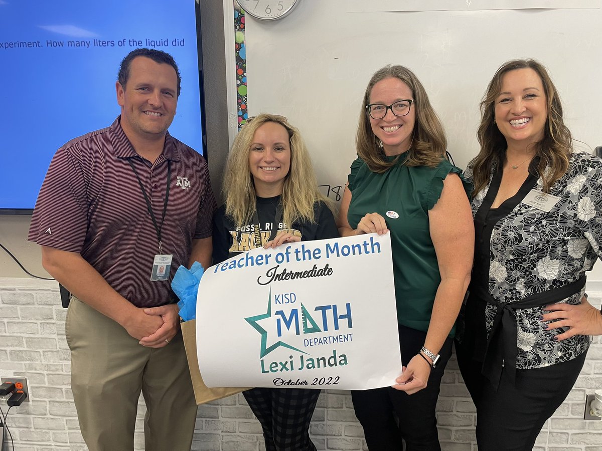 Congratulations to our Intermediate Math Teacher of the Month, Lexi Janda, from <a href="/VistaRidgeMS/">Vista Ridge Middle</a> !! Ms. Janda was nominated for the way she supports all of her math students and their differing needs, supporting procedural fluency and deep understanding. #CelebrateKISD #MathKISD
