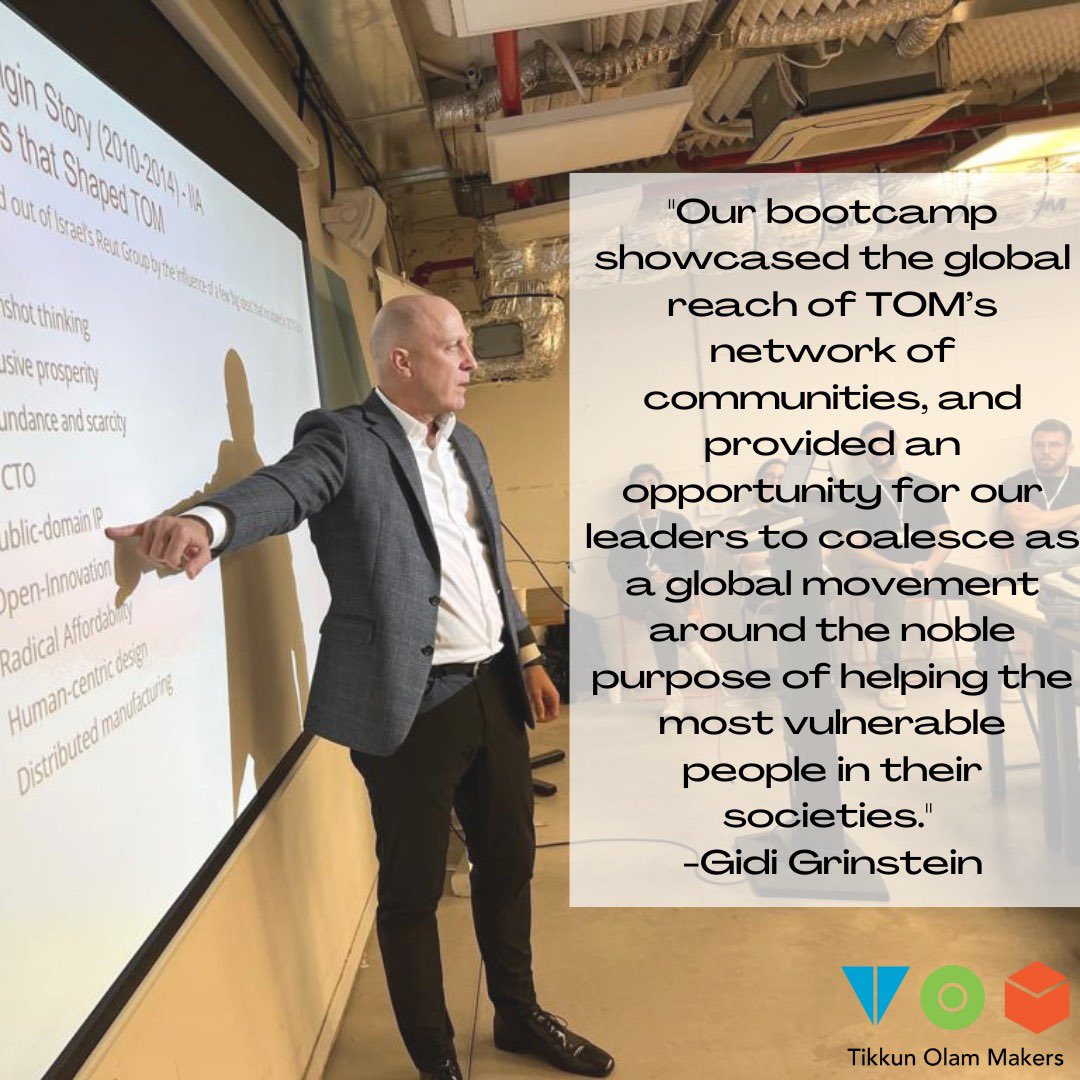 Gidi Grinstein (@gidigrinstein) on Twitter photo Last week the <a href="/TikkunOlamMakrs/">TOM: Tikkun Olam Makers</a> team launched their inaugural bootcamp in Tel Aviv. Last week the <a href="/TikkunOlamMakrs/">TOM: Tikkun Olam Makers</a> team launched their inaugural bootcamp in Tel Aviv.