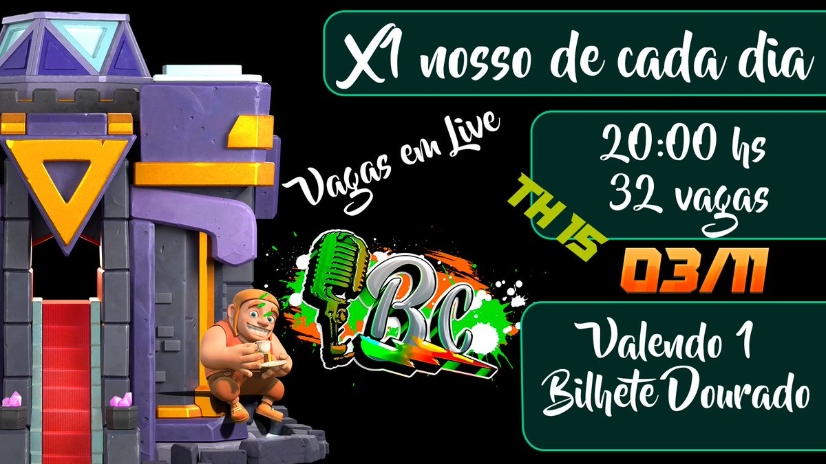Estamos de Volta!!
X1 mais Insano do Clash

📆 03/11
⏰ 20:00  🇧🇷

🎙️ <a href="/BaduClash/">Badu Clash</a>  
🎥 youtu.be/OGSizwpNdqU
Apoio: Eu mesmo