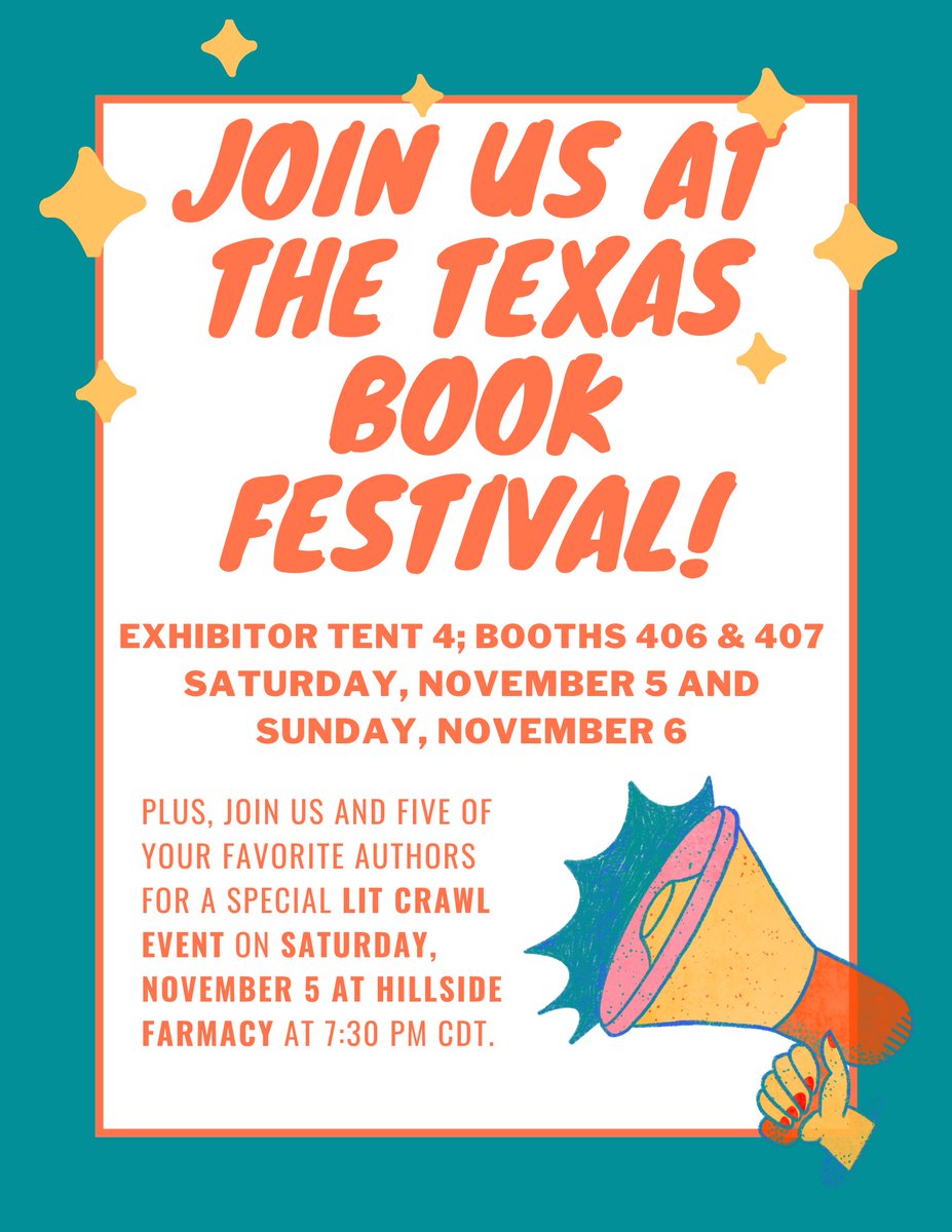We are so excited to be at the <a href="/texasbookfest/">Texas Book Festival</a> this year! Come say hi to us at booths 406 &amp; 407. We will be hosting panels as well as having an author signing booth!

Interested in learning more? Click here: writersleague.org/calendar/wlt-t…
