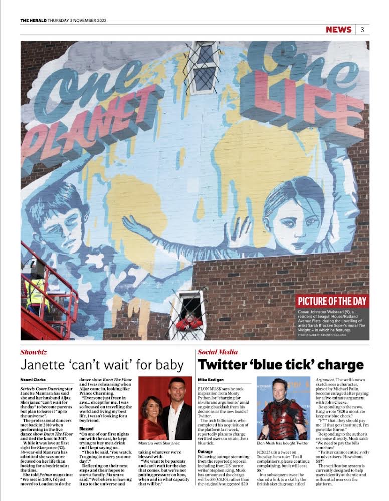 creativeirl's tweet photo. LOVING today's #PictureOfTheDay @HeraldNewsdesk! 

The new mural at Seagull House, Crumlin, by @sarahbrackenart @hollypereira81 @joecaslin for @CrumlinAction – stunning work 🤩🔥

#CreativeClimateAction https://t.co/W1RZr9dch4