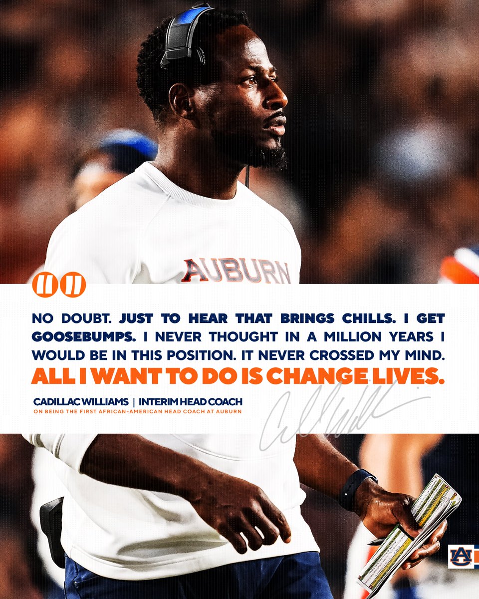AuburnFootball's tweet photo. “All I want to do is change lives.”

@CoachCaddy24 is the FIRST EVER African-American head coach in Auburn Football history. https://t.co/XRP24iBt4h