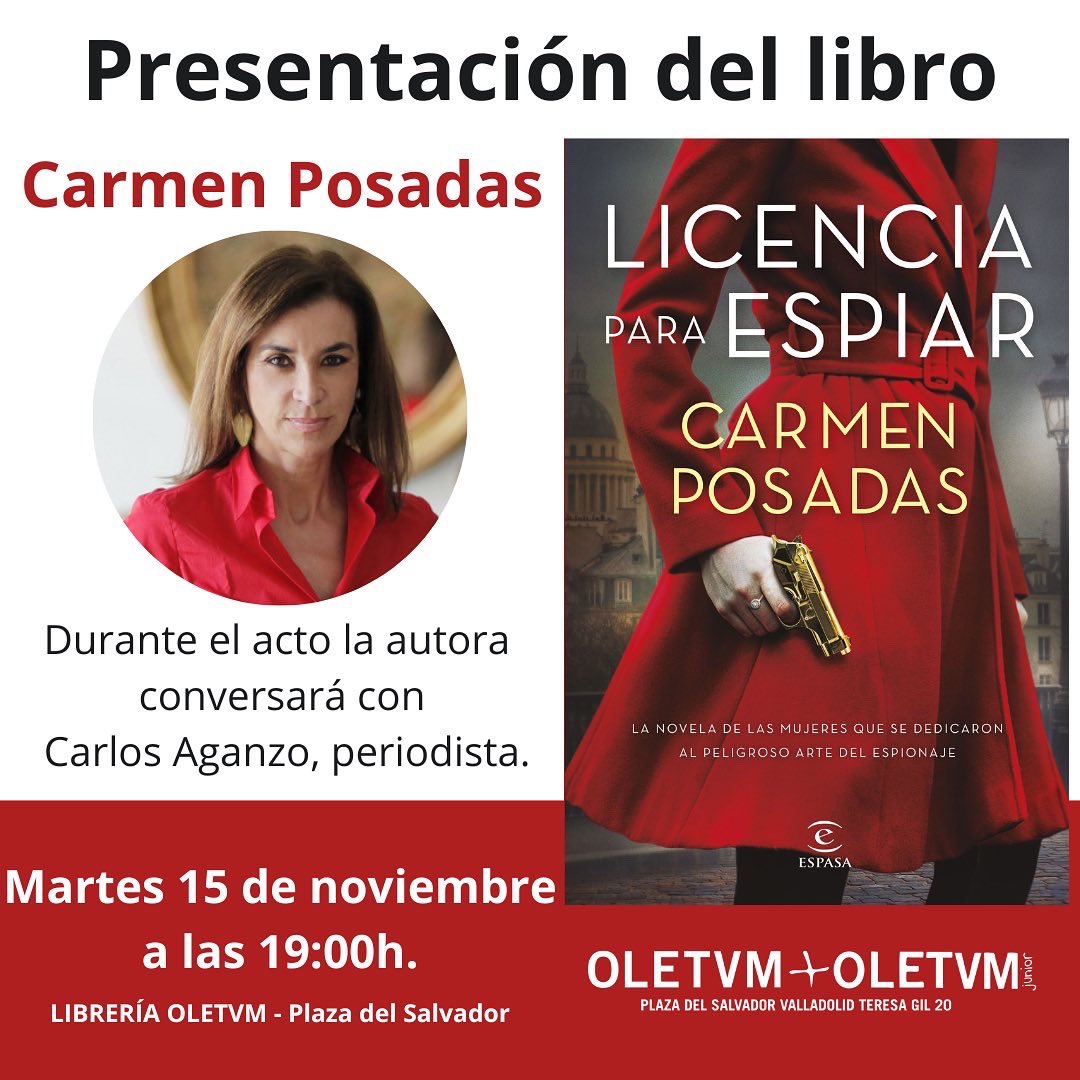 Oletvm's tweet photo. 📚📢 Sorteamos 3 ejemplares de 
#LicenciaParaEspiar dedicados por @carmenposadas_ , que estará en Oletvm el martes 15 de noviembre a las 19:00h ✍🏼

 Para participar:

👉 Síguenos en @oletvm 

🗣 Comenta y menciona a dos personas.

🌍 Retweet https://t.co/EmkL3bON06