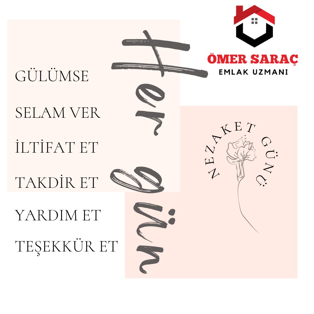 omersarac01's tweet photo. .
Nezaket Günü
.
#ömersaraç #gayrimenkulDanışmanı #remax #adana #Satılık #kiralık #ev #işyeri #konut #villa #arazi #emlak #emlakçı #adanaemlak #turyap #coldwellbanker #klikyagayrimenkul #premar https://t.co/xKxQMILxjQ