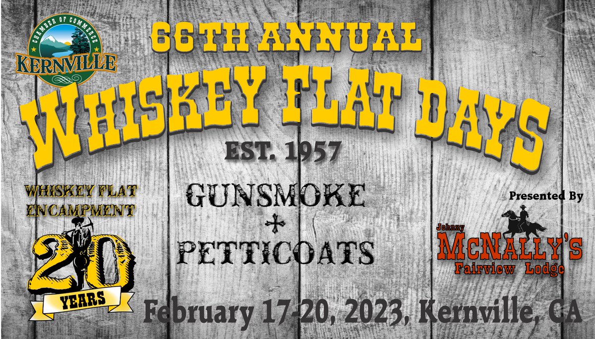 We are looking for people to run in the 2023 Whiskey Flat Day Mayor race.  Come on by the Kernville Chamber of Commerce office located at 11447 Kernville Rd Mon, Tues, Thurs or Fri to fill out the Whiskey Flat Day Mayor Agreement.  Deadline to enter the race is December 7th.