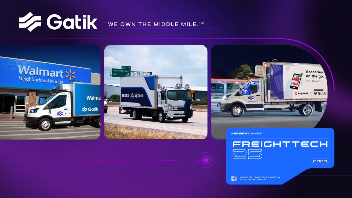Gatik_AI's tweet image. We made the list! 👏 Honored to be named by @FreightWaves as a FreightTech 25 winner. Gatik is among 25 companies selected by industry leaders as a transformative company in freight technology. #FreightTech25 Read more: freightwaves.com/news/freightwa…