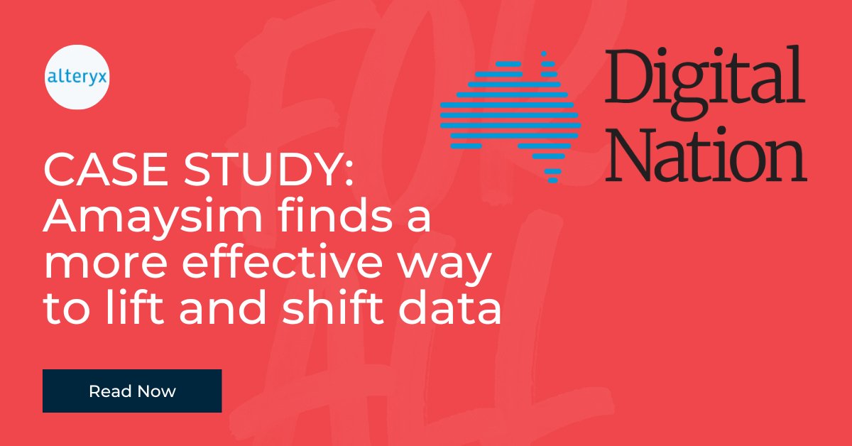 alteryx's tweet image. Discover how @amaysimAU uses Alteryx to tackle #DataDemocratization and save the equivalent capacity of one full-time worker. 

Check out the interview on @DigitalNationAU:
ow.ly/oYza50LrxJJ

#AlteryxAnalyticsCloud #AnalyticsForAll