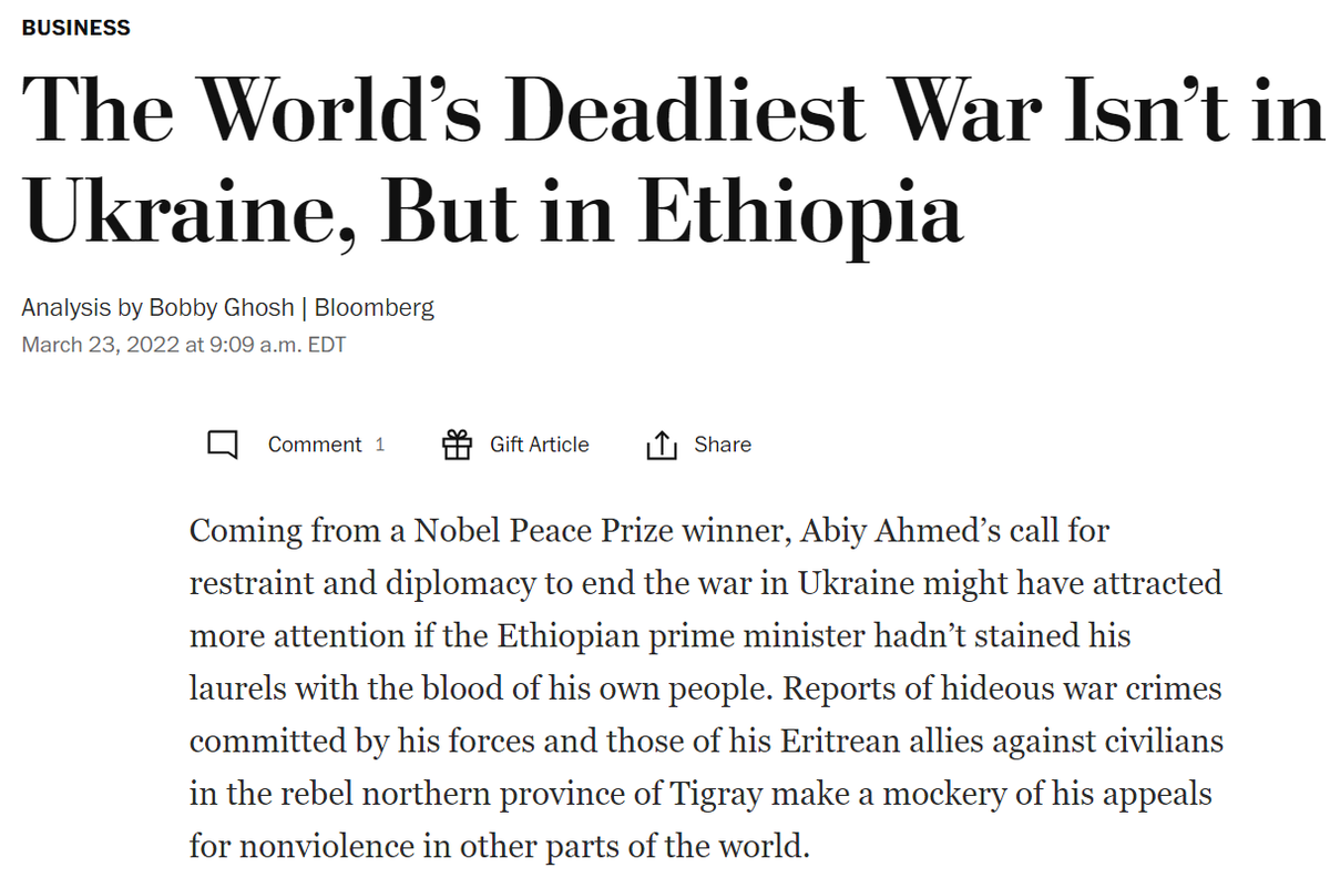 Anbessa100's tweet photo. 6000 dead in Ukraine. May they rest in peace
600.000 people died in Tigray in the same year

Imperium-friendly country (military bases and resources),so you probably never heard about this war led by a nobel prize winner

Just know there is only one real war, you vs the elite https://t.co/FQA1cEsc69