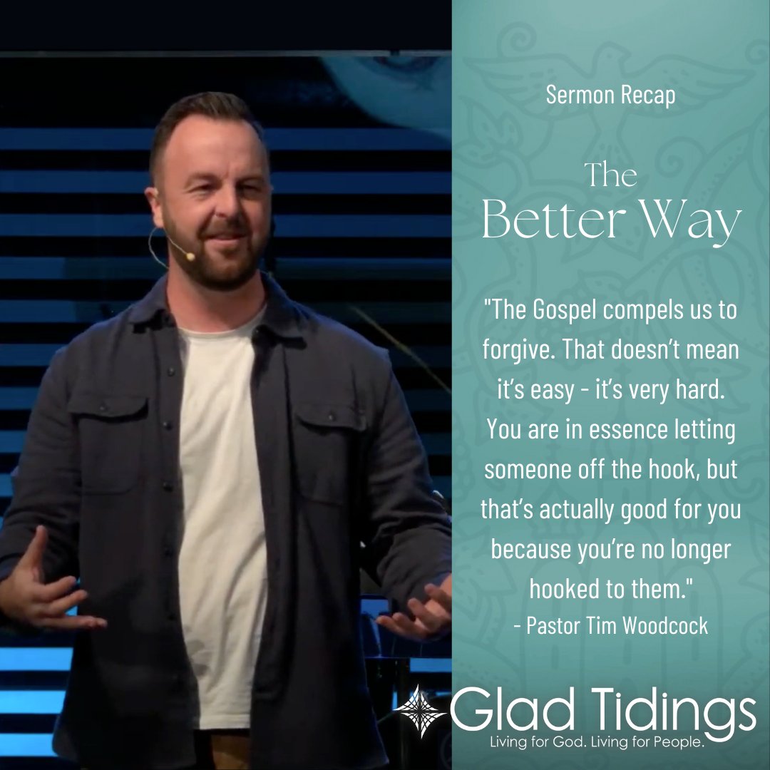 "The Gospel compels us to forgive. That doesn’t mean it’s easy. You are, in essence, letting someone off the hook, but that’s actually good for you because you’re no longer hooked to them."

Listen on YouTube or GT's Podcast.

#SermonRecap #TheBetterWay #SermonOnTheMount
