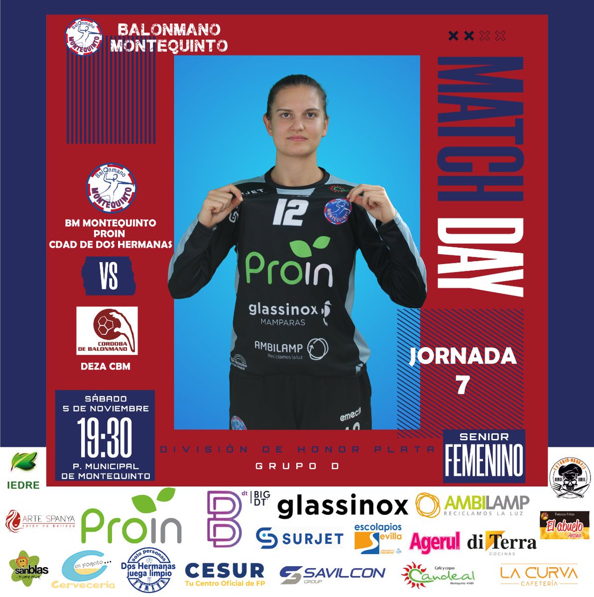BMMontequinto's tweet photo. 🔵🔴El sénior femenino🤾♀️ BMM5 PROIN CDH recibe este sábado en casa a Deza CBM con el objetivo de volver a la senda de la victoria.
#balonmano #balonmanofemenino #montequinto #orgulloquinteño #doshermanas #handball #deportesevilla https://t.co/jepfnFxzdG