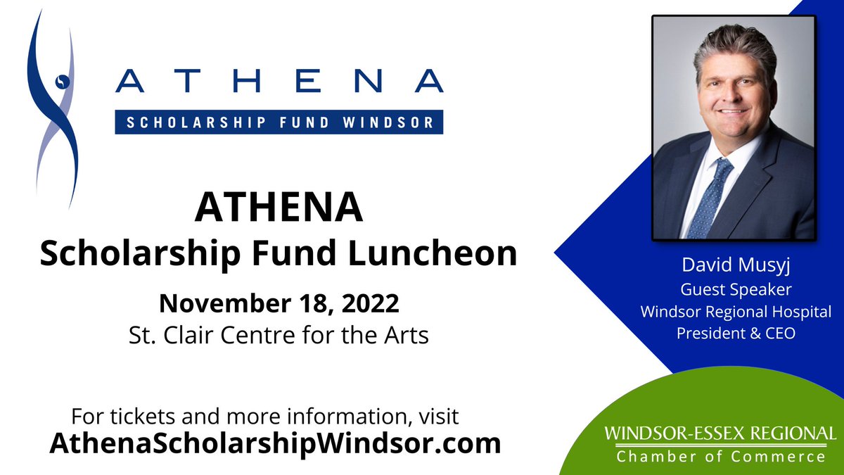 Order your tickets now for the 2022 ATHENA Scholarship Fund Luncheon on Friday, November 18th at St. Clair College Centre for the Arts.  

Tickets &amp; more info:  bit.ly/ATHENALunch22