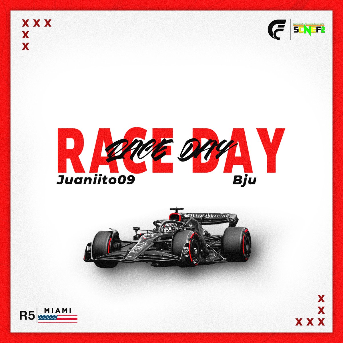 #SCNEF | RACE DAY🏁🏁

Tras una espera de 14 días, hoy es jueves de SCNEF y el equipo disputa la 5a carrera de la temporada en Miami🇺🇸

Solo 4 puntos con los líderes. Nuestros pilotos para hoy: 
🏎️ <a href="/bejusito/">🇮🇨</a> 
🏎️ @FJuaniito9 

Nos vemos a las 22.00 en el twitch de @F1Friendscup ❗️