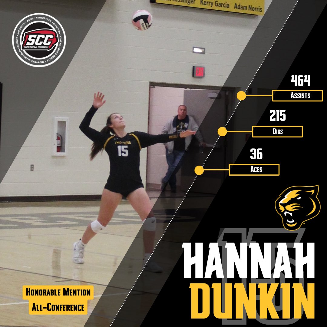 Congratulations Hannah Dunkin! 
💛🖤🏐

Honorable Mention All-Conference 
South Central Conference