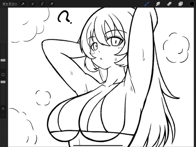 ラフ兼線画。

時間無いのでこれを塗る。

正直ネタ画で使う線の太さが個人的に自然に線引けるし時間かからないし楽。 https://t.co/XmN54OCbvN 