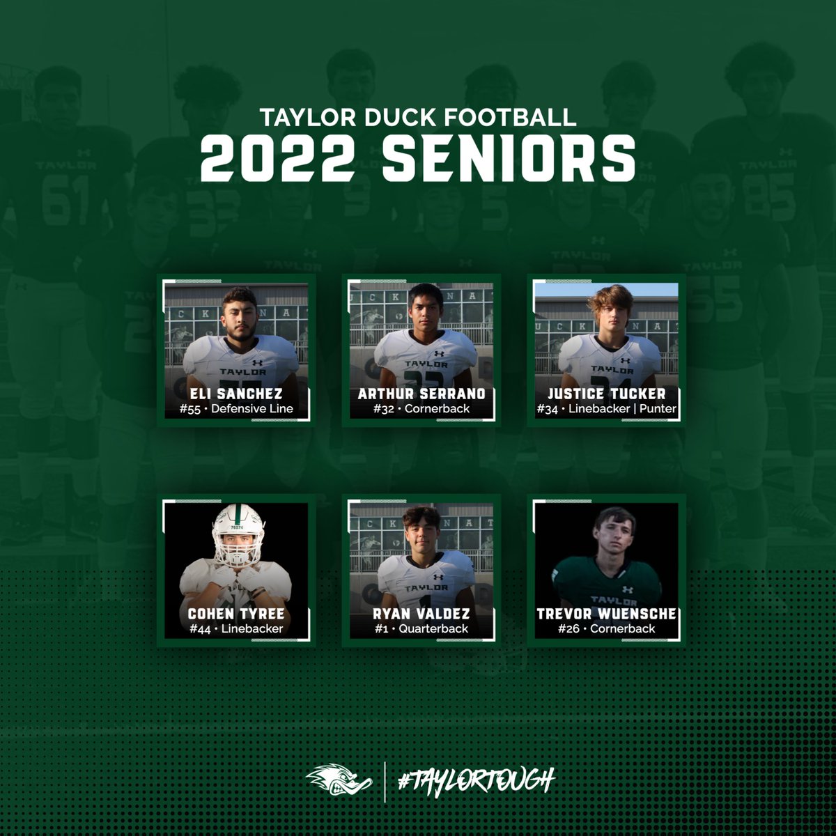 It's Game Day and tonight, we honor our Seniors.  We want to say thanks!  Thank you for your hard work, your dedication, your sportsmanship, your willingness to be coached, your grace, and, above all, the example you have set for others to follow.  #TaylorTough