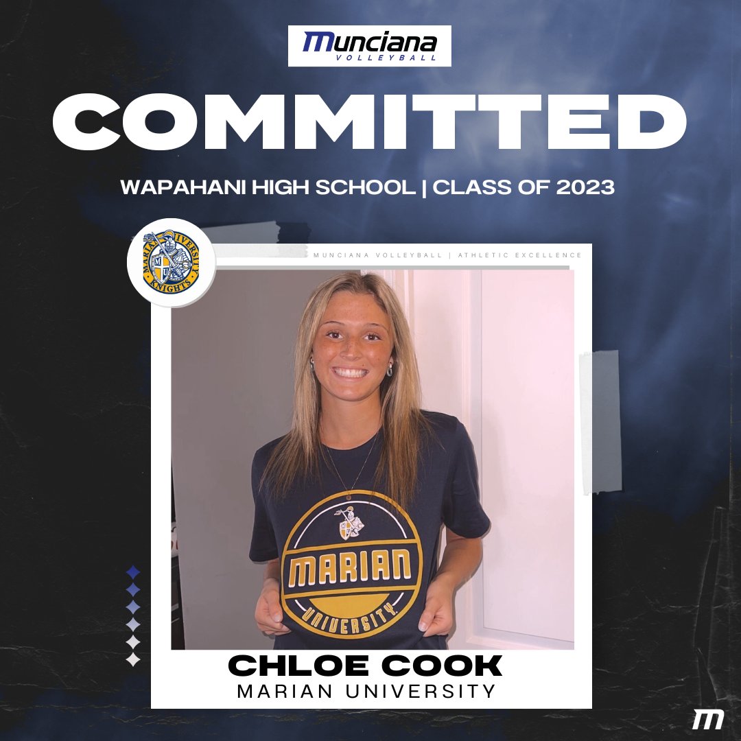 Munciana Volleyball (@muncianavb) on Twitter photo Congratulations to Chloe Cook on her verbal commitment to play at <a href="/MarianVball/">Marian Volleyball</a> ! #MuncianaProud Congratulations to Chloe Cook on her verbal commitment to play at <a href="/MarianVball/">Marian Volleyball</a> ! #MuncianaProud