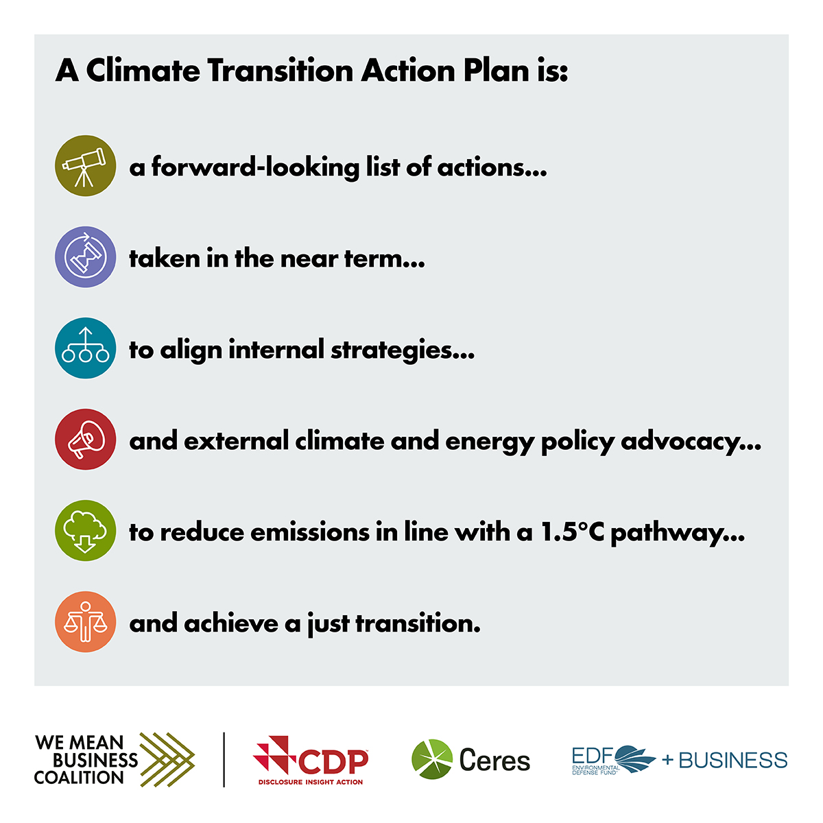 Feeling stuck in your companies' transition to #netzero by 2050? Discover the easy-to-understand 4 components of a Climate Transition Action Plan that will get you there in a new report: 🔗 bit.ly/3fxF9F6

Developed in partnership w/<a href="/WMBtweets/">We Mean Business Coalition (inactive)</a>, <a href="/CDP/">CDP</a> &amp; <a href="/Ceres/">CeresOfficial</a>