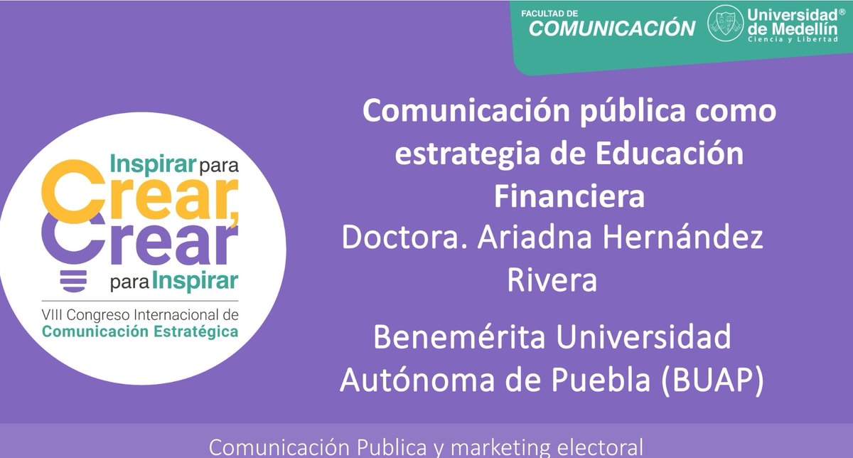 Me encuentro participando en el VIII Congreso Internacional de Comunicación Estratégica. Compartiendo experiencias sobre la difusión de la Educación Financiera. #UniversidaddeMedellín #AriadnaHernándezRivera #Comunicacióndelaciencia #EducaciónaFinanciera #AriadnaHernandez