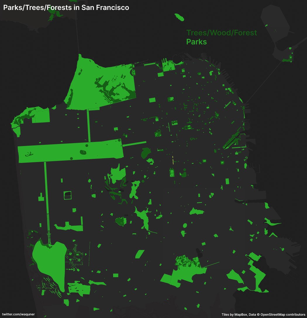 waquner's tweet photo. #30DayMapChallenge Day 3+4: Polygon + Color green

"Parks and Recreation" in Vienna/Austria vs. San Francisco https://t.co/nLrRXW89Ks