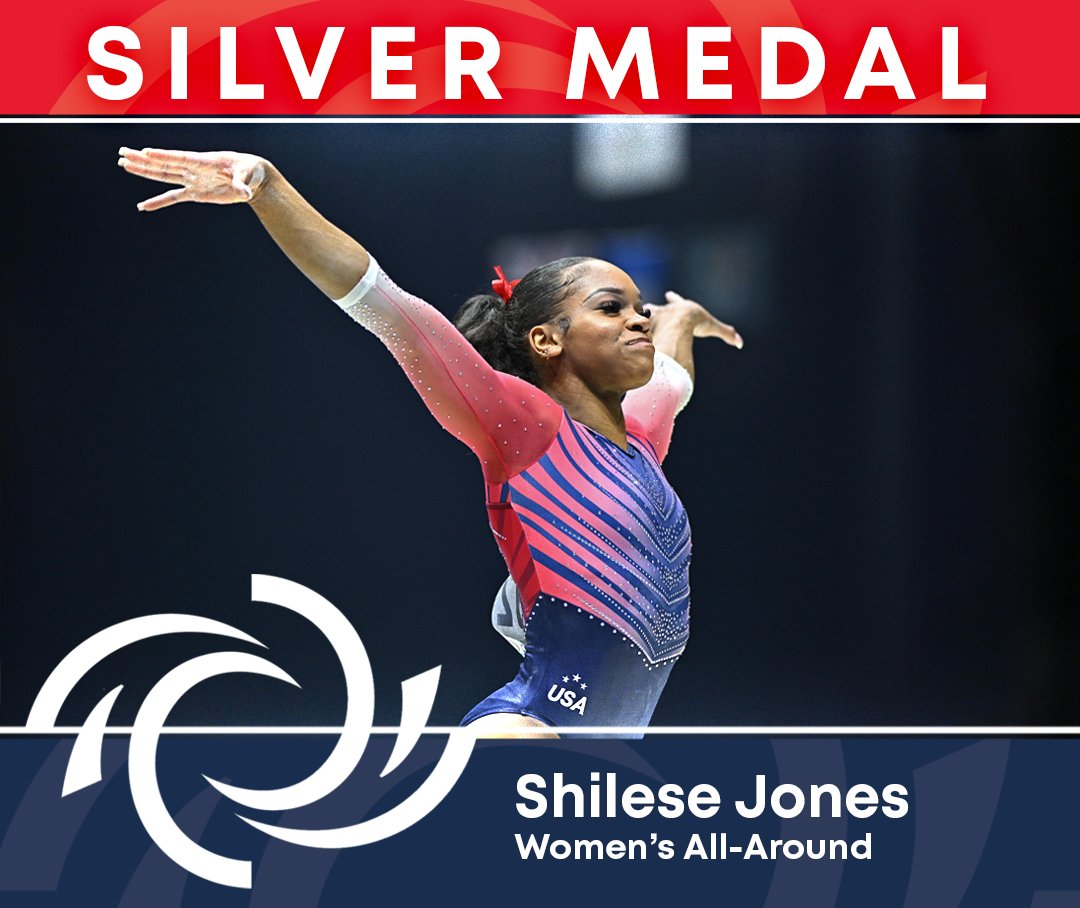 USAGym's tweet photo. SILVER 🥈

Congratulations to @ShileseJ on taking the Silver Medal in the #WGC2022 Women's All-Around Final! https://t.co/W7xMjFgk68