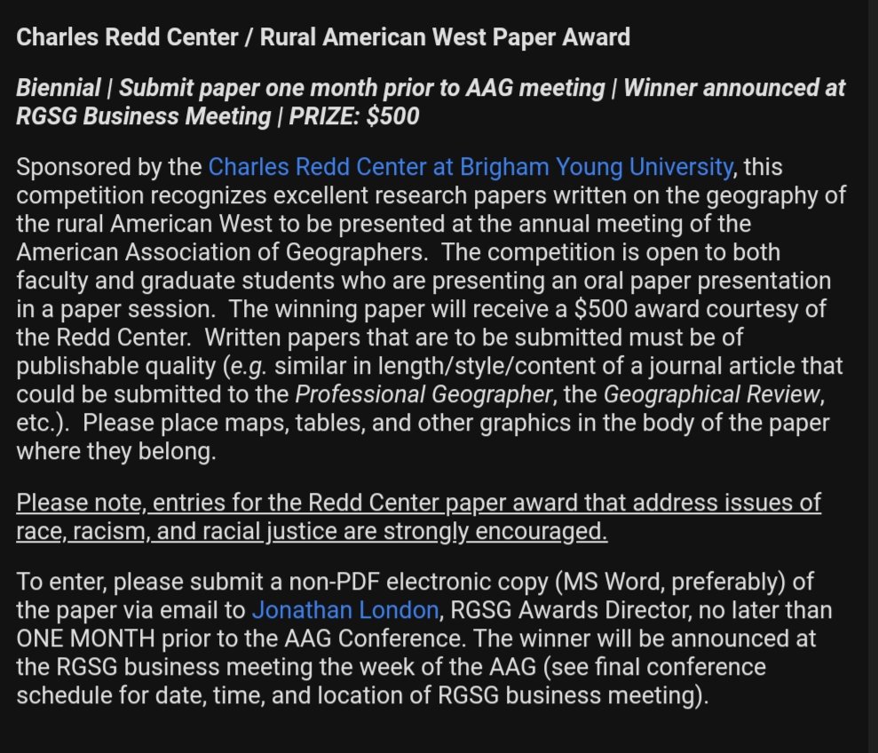Rural Geography Specialty Group (@ruralgeo_aag) on Twitter photo 1)#Studentpaper theme:related topics to race racism& racial justice #strongly #encouraged
2)#students_poster
3)Charles Reed centre/Rural American west paper Award
#AAG2023 <a href="/AcademicChatter/">Academic Chatter™</a> <a href="/MasterAcademia_/">Master Academia</a> #AcademicTwitter <a href="/PhD_Genie/">PhD_Genie</a> <a href="/PhDVoice/">PhD Voice - Independently Run</a> @AAG_Energy <a href="/gsag_aag/">GSAG AAG</a> @IPSG_theAA 1)#Studentpaper theme:related topics to race racism& racial justice #strongly #encouraged
2)#students_poster
3)Charles Reed centre/Rural American west paper Award
#AAG2023 <a href="/AcademicChatter/">Academic Chatter™</a> <a href="/MasterAcademia_/">Master Academia</a> #AcademicTwitter <a href="/PhD_Genie/">PhD_Genie</a> <a href="/PhDVoice/">PhD Voice - Independently Run</a> @AAG_Energy <a href="/gsag_aag/">GSAG AAG</a> @IPSG_theAA