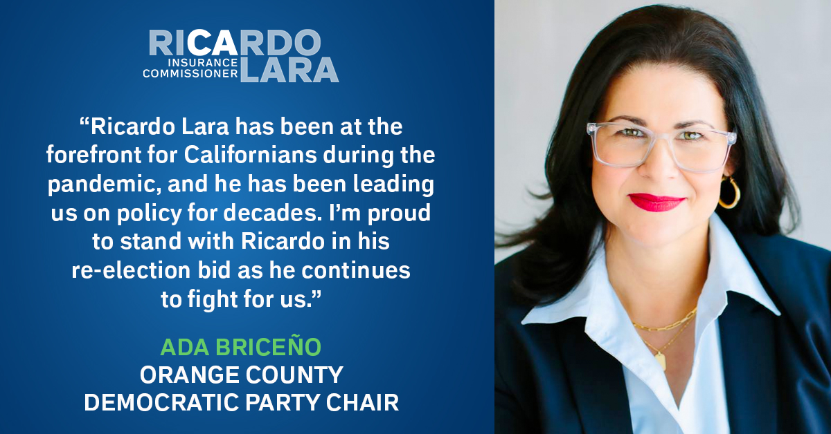 I’m honored to have the support of OC Democratic Party Chair @Ada_Briceno in my campaign for re-election as your Insurance Commissioner. bit.ly/33aTZLE