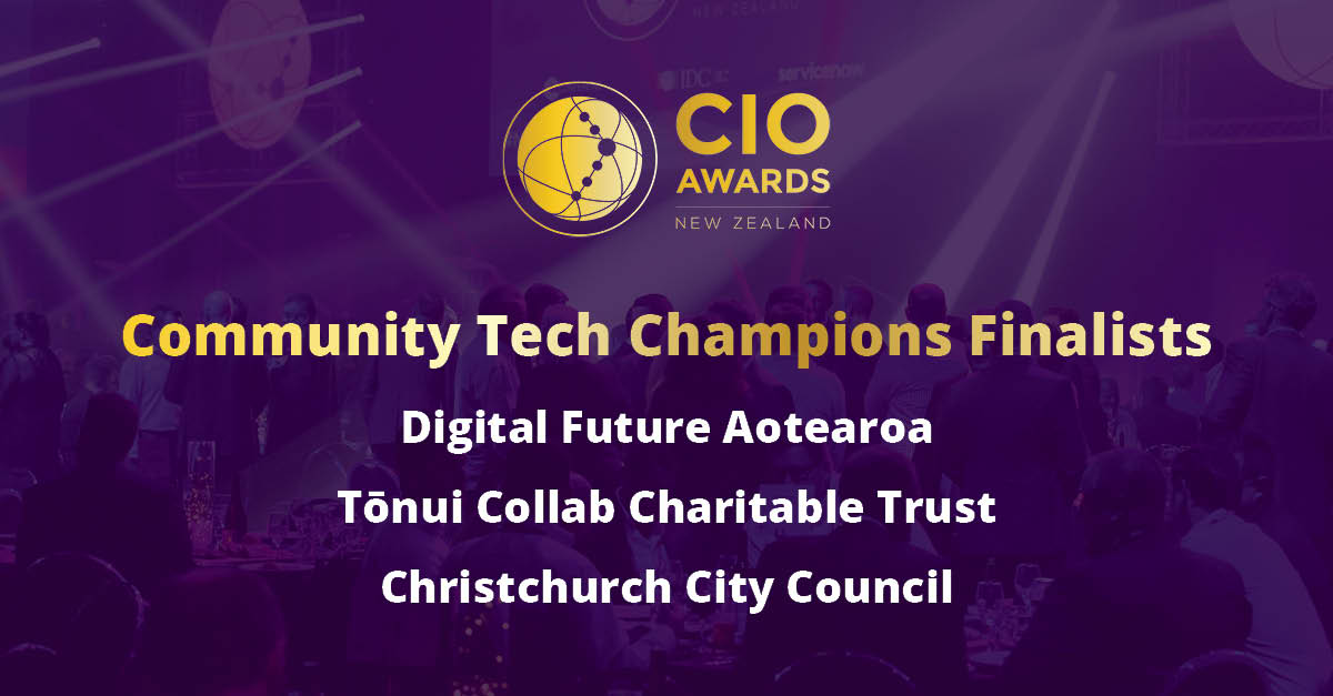 FINALISTS ANNOUNCED! Congratulations to the #NZCIO Awards finalists for Community Tech Champions Award:  Digital Future Aotearoa, Tōnui Collab Charitable Trust &amp; Christchurch City Council.   View finalists here: zcu.io/yMFO 

#awards #technology