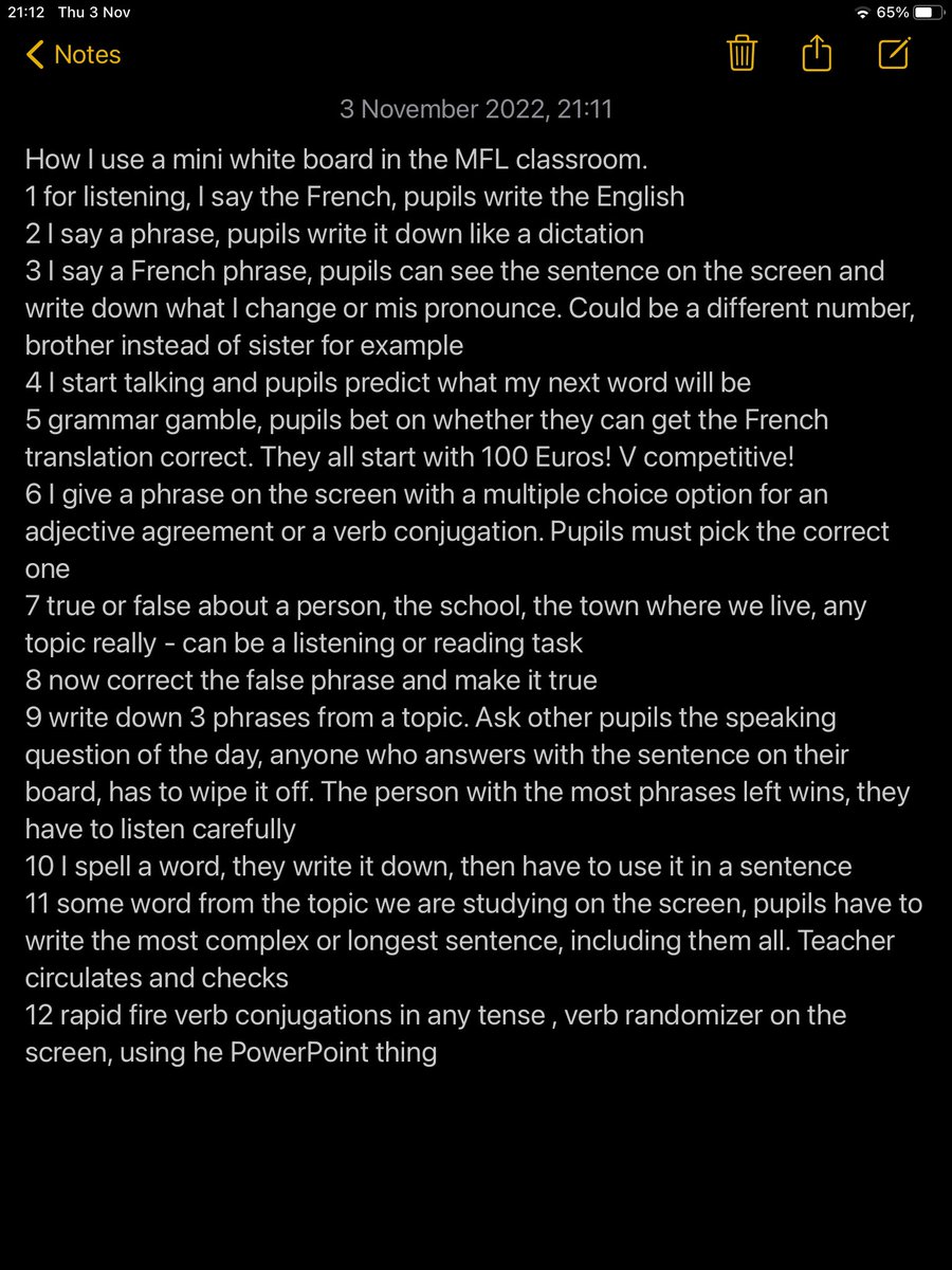 A few mini whiteboard ideas, I will be sharing with some new MFL teachers