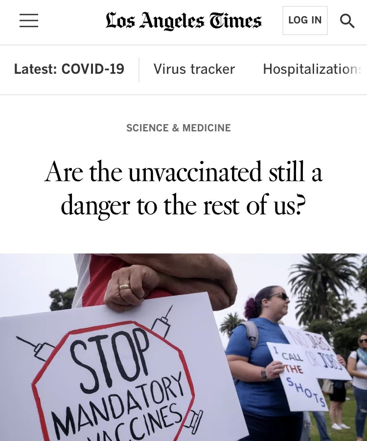 The LA Times claims that unvaccinated and unboosted people “keep the pandemic going.” This article was not published last year - it was published today. Apparently the media’s scapegoating campaign isn’t over.