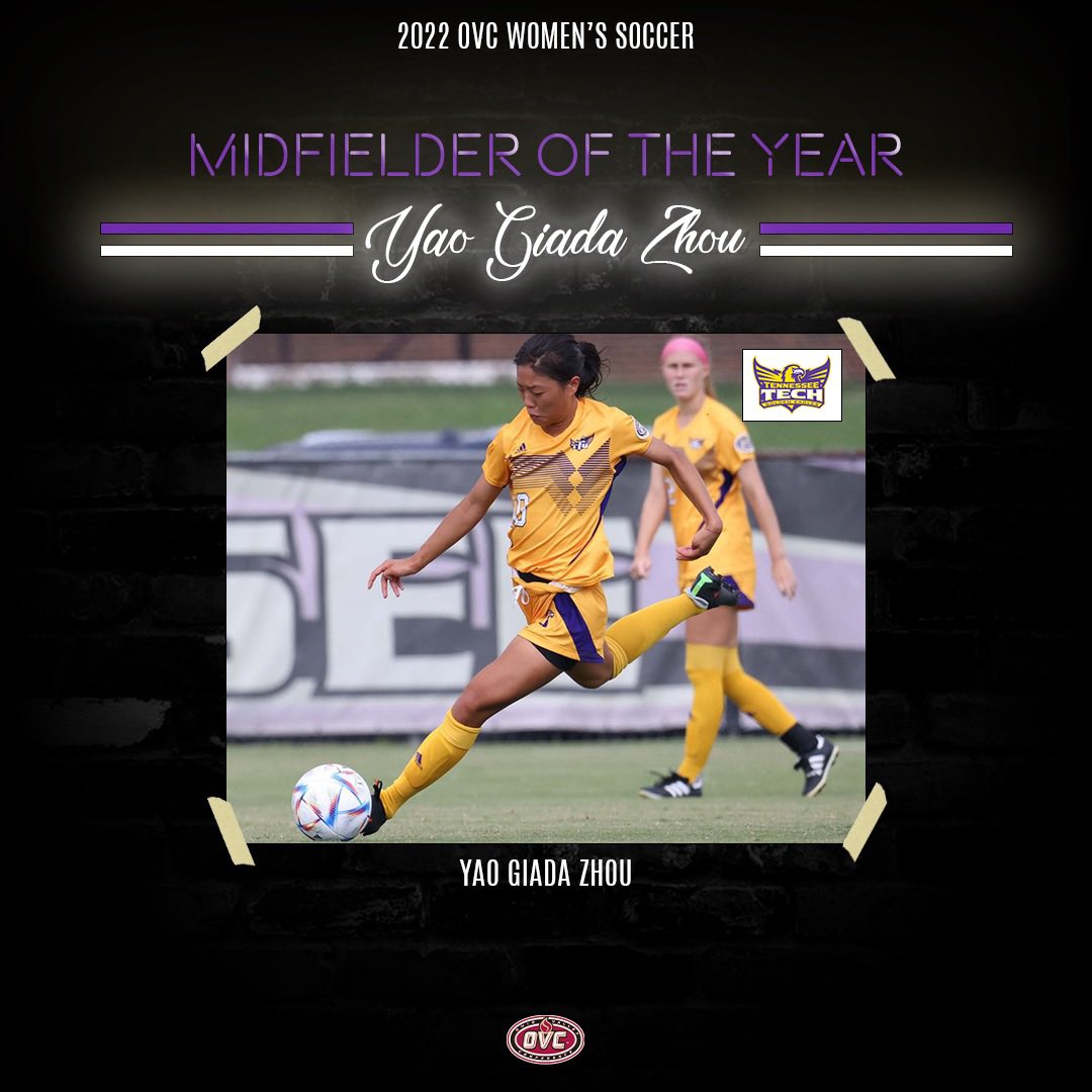 OVCSports's tweet photo. Yao Giada Zhou is the 2022 Women’s Soccer Midfielder of the Year❗️

#OVCit | #OVC75 https://t.co/jvdZv3W9mR