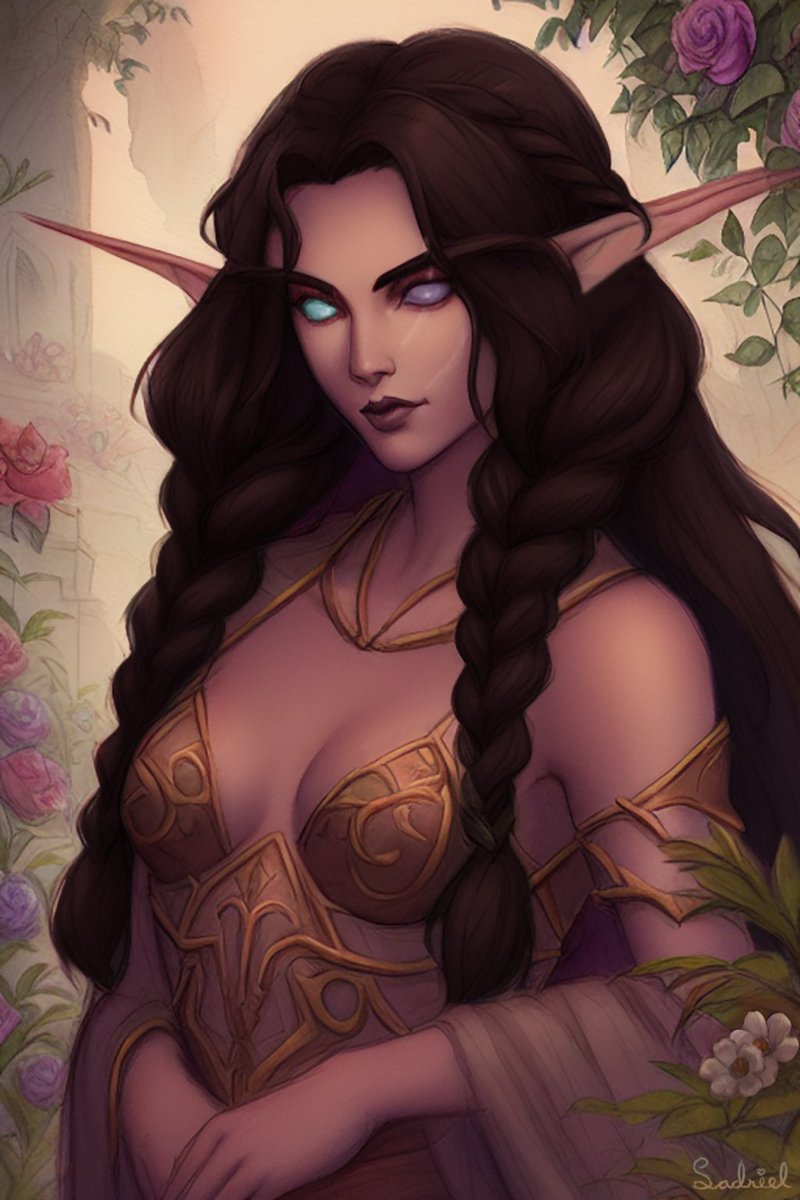 SadrielArt's tweet photo. Portrait I made of the elegant Highborne lady, Avuna Arkenneld.  
(AI-Assisted Art)
#Highborne #WarcraftArt #StableDiffusion https://t.co/ey1QYO7fgW