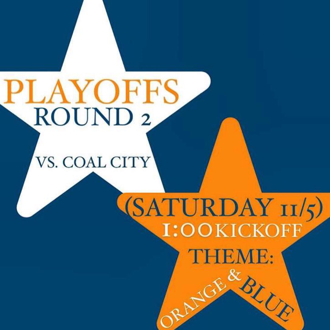 PLAYOFFS ROUND 2!!!🏈

THAT MEANS, THIS SATURDAY IS….GAMEDAY! 

KICKOFF @ 1:00

WEAR ALL OF YOUR ORANGE &amp; BLUE! 

BE THERE AND GET CRAZY FOR THE LIONS!💙🦁🧡