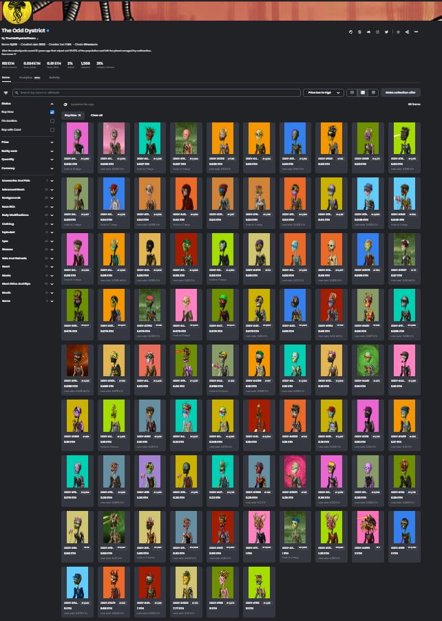 Time to gather some more ETH this weekend and load up. This is literally all of the current listings for 
<a href="/TheOddDystrict/">The Odd Dystrict - Zena Minting now</a>
 in one photo...86 🤯
