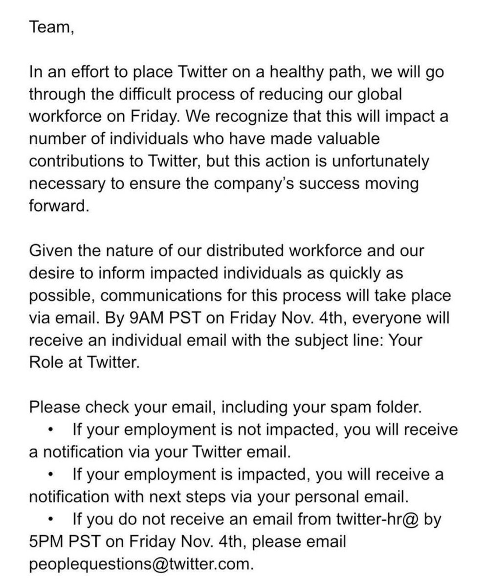 BevyWolfUSA's tweet photo. Twitter marching orders
Well, itโs professional and succinct. I wonder if any Twitter employees will sleep?
Via TS #TwitterTakeover #TwitterFiring #TwitterTeam #Twitter https://t.co/4FX32TMCyo