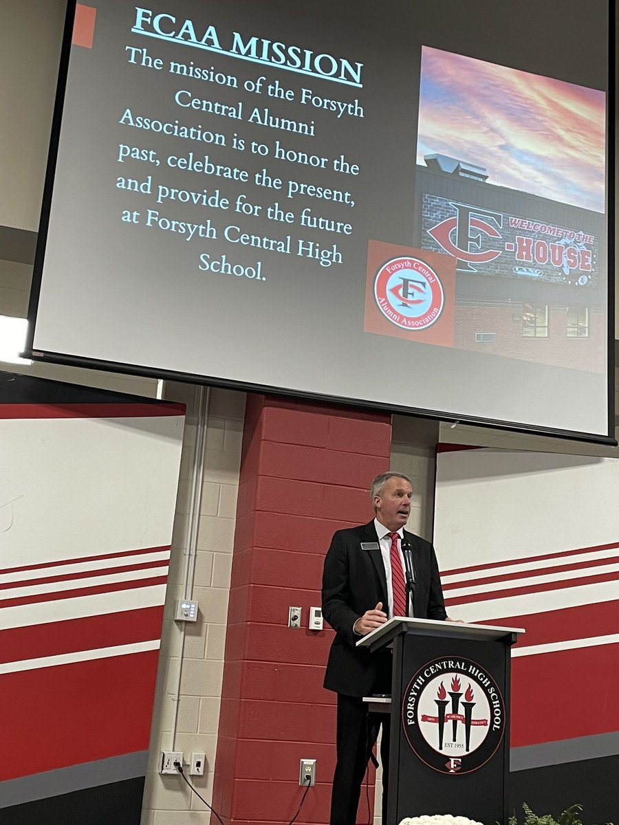 DrJoshLowe's tweet photo. The annual FCAA HOF induction did not disappoint. It’s always an honor to celebrate the rich history of the #CHouse. I couldn’t be prouder of the great job Kacey Martin &amp; our Alumni Board did tonight. Thanks to Abbie Adams &amp; the Ambassadors as well! @ForsythCHS @fchs_alumni https://t.co/TfXz12S0J9