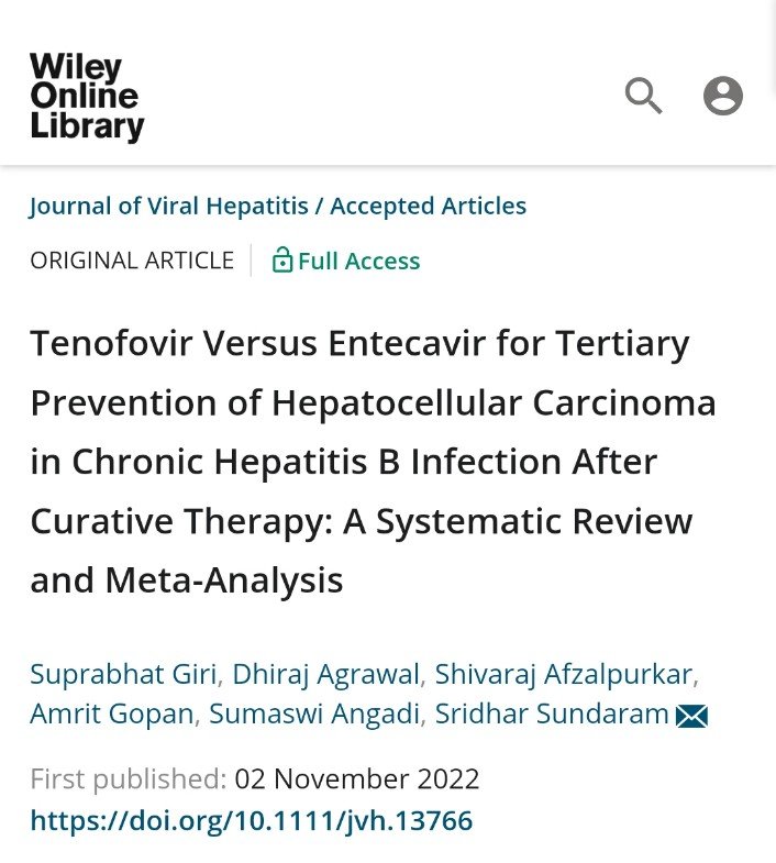 Tenofovir Versus Entecavir for Tertiary Prevention of Hepatocellular Carcinoma in Chronic Hepatitis B Infection After Curative Therapy: A Systematic Review and Meta‐Analysis onlinelibrary.wiley.com/doi/10.1111/jv…