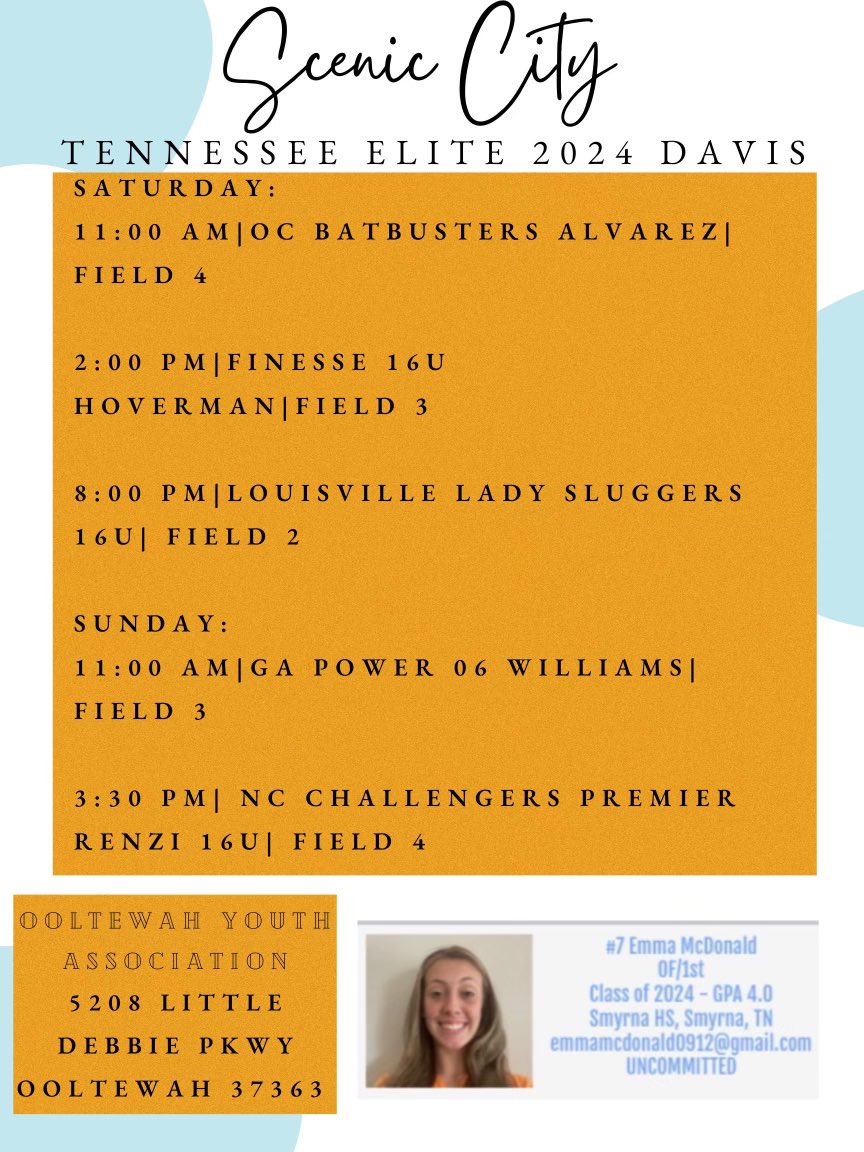 Emma Mcdonald (@emma_mcdonald7) on Twitter photo Going to Chatt this weekend for Scenic city tourney. Cant wait to keep balling out with my girls.<a href="/betyree/">Ben Tyree</a> <a href="/LipscombSB/">Lipscomb Softball</a> <a href="/TNelite2024/">TN Elite 2024 Davis</a> <a href="/TTU_Softball/">Tennessee Tech Softball</a> <a href="/SMYRNASOFTBALL/">SHSSOFTBALL</a> Going to Chatt this weekend for Scenic city tourney. Cant wait to keep balling out with my girls.<a href="/betyree/">Ben Tyree</a> <a href="/LipscombSB/">Lipscomb Softball</a> <a href="/TNelite2024/">TN Elite 2024 Davis</a> <a href="/TTU_Softball/">Tennessee Tech Softball</a> <a href="/SMYRNASOFTBALL/">SHSSOFTBALL</a>