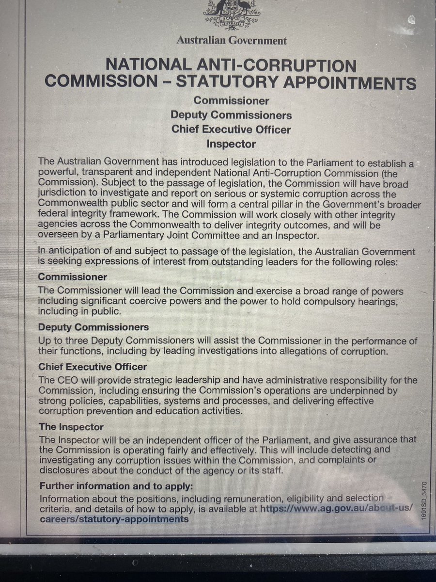 Now there’s a few jobs going for our top anti-corruption sleuths. Mission impossible? Trying to restore honour and trust in the Commonwealth government. Work begins as soon as ⁦@MarkDreyfusKCMP⁩ ⁦@AlboMP⁩ National Anti Corruption Commission Bill passes both houses.