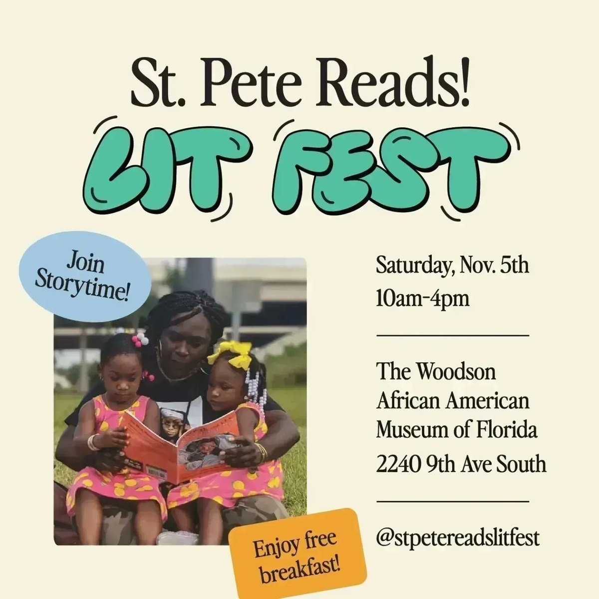 ✨FEATURED EVENT✨

🧘🏾‍♀️We are so excited to welcome Jamecia Buggs, author of 𝑰 𝑪𝒂𝒏 𝒀𝒐𝒈𝒂, to the St. Pete Reads! Lit Fest!

Join us at Story Stage at 10:15 for a read-aloud of 𝑰 𝑪𝒂𝒏 𝒀𝒐𝒈𝒂 and calming community yoga session.📚✨
#StPeteReadsLitFest