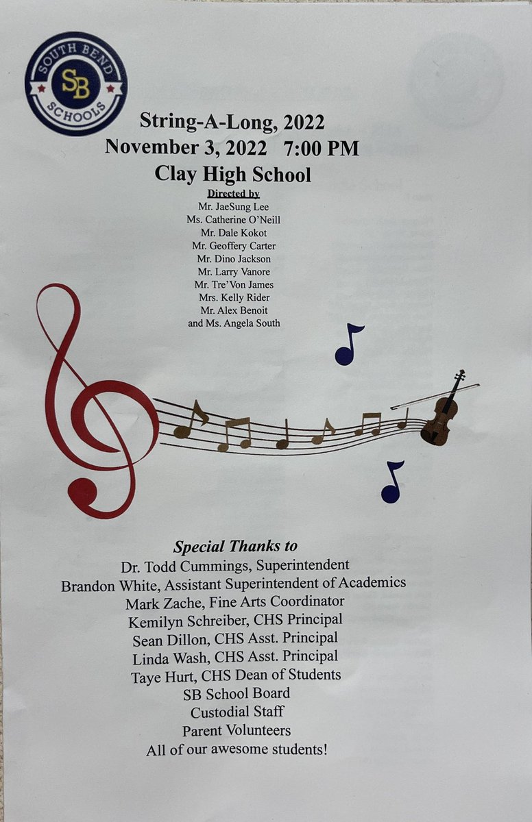 The <a href="/SouthBendCSC/">South Bend Schools</a> String-A-Long Concert Program was amazing tonight! <a href="/SBClayHigh/">SB Clay High School Official</a> <a href="/SBJohnAdamsHigh/">John Adams HS</a> <a href="/SBWashingtonHS/">Washington HS</a> <a href="/SBRileyhigh/">South Bend Riley</a> <a href="/SBCIA_Cougars/">Clay International Academy</a> <a href="/SBEdisonSchool/">Edison Middle School-OFFICIAL</a> <a href="/SBJacksonMiddle/">SBJacksonMiddleSchool</a> <a href="/SBJeffersonTrad/">Jefferson Traditional School-OFFICIAL</a> <a href="/SBLaSalleSchool/">South Bend LaSalle Academy</a> @drtoddc <a href="/LeslieAWesley/">Leslie Ann Wesley</a> <a href="/DRobinson1108/">Diamond Robinson</a> <a href="/educatorbwhite/">Brandon C. White, Ph.D.</a>