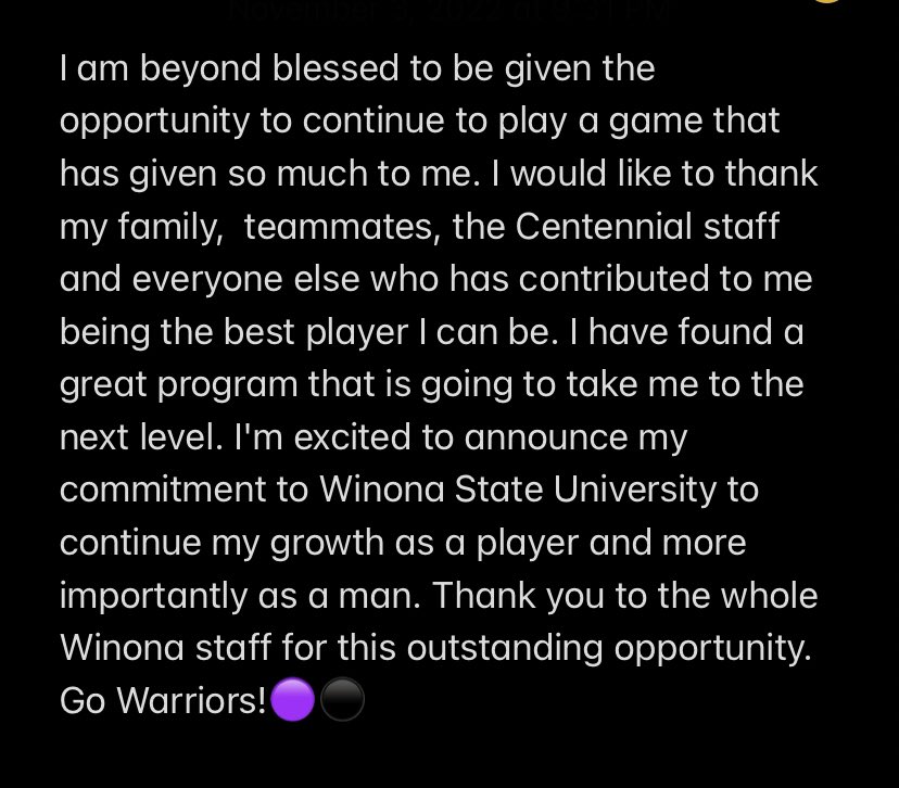 100% committed!🟣⚫️ <a href="/WinonaState_FB/">Winona State Football</a> <a href="/CentCougsFB/">Centennial Cougar Football</a> <a href="/Coach_Bergy/">Brian Bergstrom</a> <a href="/IsaacFruechte14/">Isaac Fruechte</a> <a href="/Coach_Curtin_1/">Brian Curtin</a> <a href="/TrevorOlson62/">Trevor Olson</a> <a href="/lance_nielsen/">Lance Nielsen Sr.</a> <a href="/StephNielsen12/">Steph Nielsen</a> <a href="/CoachDiggins/">Michael Diggins</a> <a href="/TNTACADEMY1/">TNTACADEMYSP</a> <a href="/_AyoTravieee/">D.Trav</a>